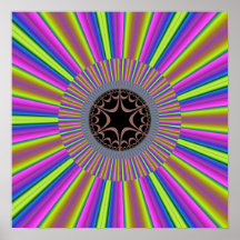 Neon Stripes Sunburst Fractal Print