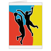netball player jumping shooting blocking card