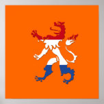 Netherlands retro Rampant lion heraldry gear posters