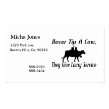 Never Tip A Cow Business Card Templates