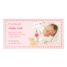 New Baby Girl Announcement Personalised Photo Card