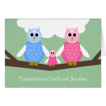 New Baby Girl Congratulations Card with Owl Family