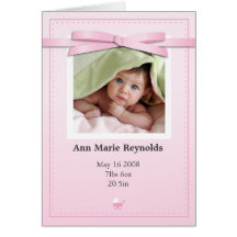 New Baby Girl Photo Pink Announcement Card