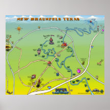 New Braunfels Texas Cartoon Map Posters