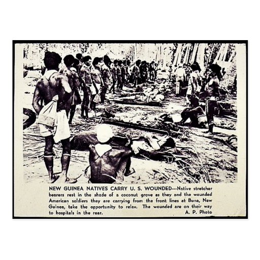 New Guinea Natives Carry U.S. Wounded Post Cards