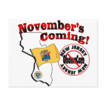 New Jersey Anti ObamaCare – November’s Coming! Post Card