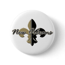 New Orleans Fleur de lis bk/gd Pinback Button