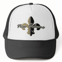 New Orleans Fleur de lis bk/gd Trucker Hat