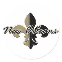 New Orleans Fleur de lis bk/gd Round Stickers