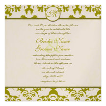 New Sizes Olive Lime Damask Wedding Invitation