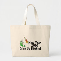 New Year 2010 Fish And Beer Tote Bags