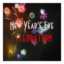 New Year' celebration, fireworks champagne bubbles Invite
