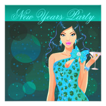 New Years Party Club Flyer teal/aqua Custom Invitations