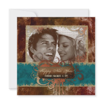 New Year's Party Grunge Copper Blue Photocard Personalized Invitation
