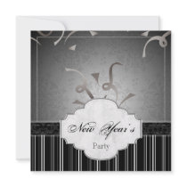 New Year's Party Invitation Black White Damask
