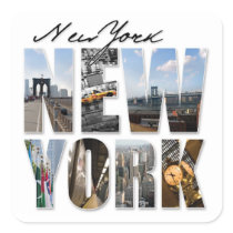 New York City Graphical Tourism Montage Square Stickers