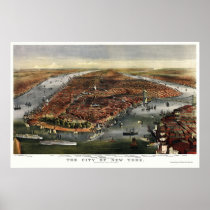 New York, NY Panoramic Map - 1870 Posters