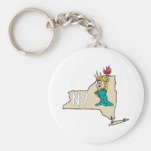New York NY State Cartoon Map Statue Of Liberty Keychains