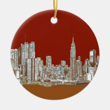 New York skyline red rust Christmas Tree Ornament