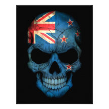 New Zealand Flag Skull on Black Personalized Invitation
