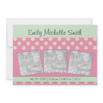 Newborn Baby Girl Green Dark Pink Stars Announceme Invite
