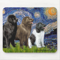 Newfie Trio - Starry Night Mouse Pad