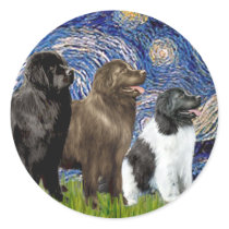 Newfie Trio - Starry Night Round Stickers