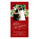 Newlywed Merry Christmas Photo Cards Green Damask