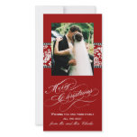 Newlywed Merry Christmas Photo Cards Red Damask photo cards