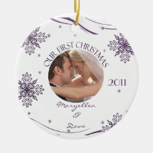 Newlyweds First Christmas Snowflake Photo Ornament