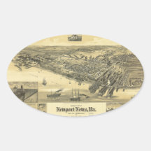 Newport News Virginia Warwick County Map 1891 Oval Sticker