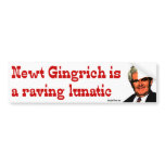 Newt Gingrich is a raving lunatic bumper stickers