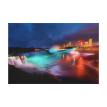 Niagara Falls Rainbow Night Lights Stretched Canvas Print