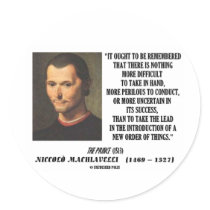 Niccolo Machiavelli New Order Of Things Quote Round Sticker