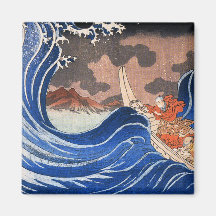 Nichiren calms a storm in Kakuda, Kuniyoshi Fridge Magnet