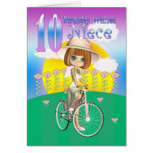 Niece 10th Birthday Card with little girl on bike