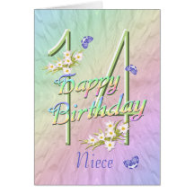 Niece 14th Birthday Butterflies and Flowers Card