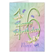 Niece 16th Birthday Butterflies and Flowers Card