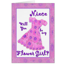 NIECE Flower Girl Invitation PINK Flowered Dress Card