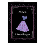 NIECE - Junior Bridesmaid - Purple Flowered Dress Greeting Cards