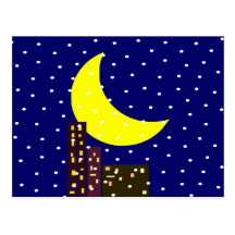night city moon card with snow xmas postcard