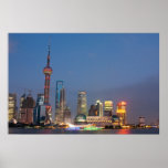 Night falls on Shanghai China posters