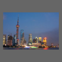 Night falls on Shanghai China posters