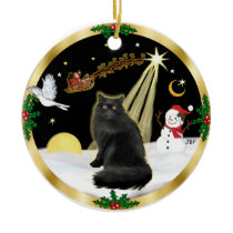 Night Flight (GW) - Black Persian cat Christmas Tree Ornament