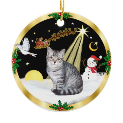 Night Flight (GW) - Silver Tabby cat Christmas Ornament