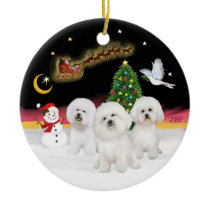 Night Flight - Three Bichon Frise Christmas Tree Ornament