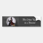 Night Ride :: Witch & Her Cat Riding in the Night Bumper Sticker