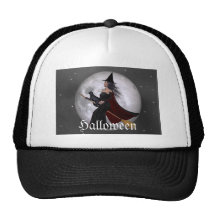 Night Ride :: Witch & Her Cat Riding in the Night Trucker Hats