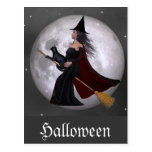 Night Ride :: Witch & Her Cat Riding in the Night Post Cards