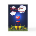 Night Time 2 Green Tractors Kissing Valentine Card